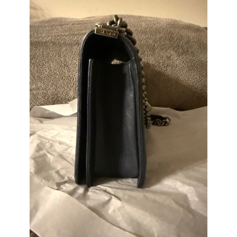 Chanel Studded Boy Flap Bag New Medium Dark Navy Aged Ruthenium Hardware COA
